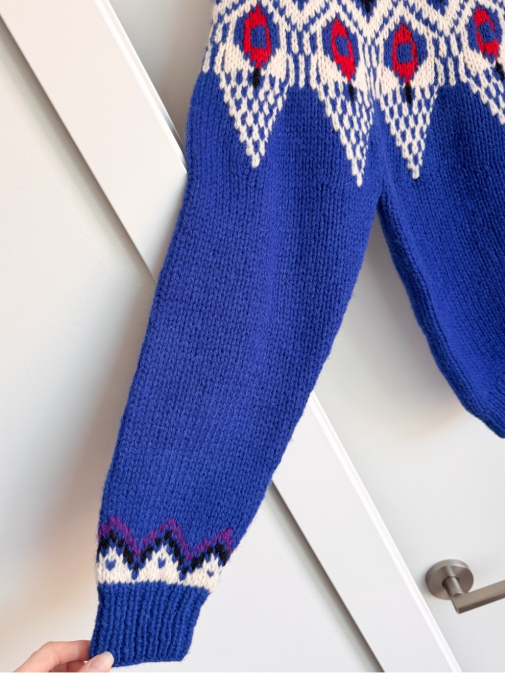 Vintage Marsh Landing Hand Knit Shetland Wool Fair Isle Yoke Sweater M Blue - Picture 14 of 14